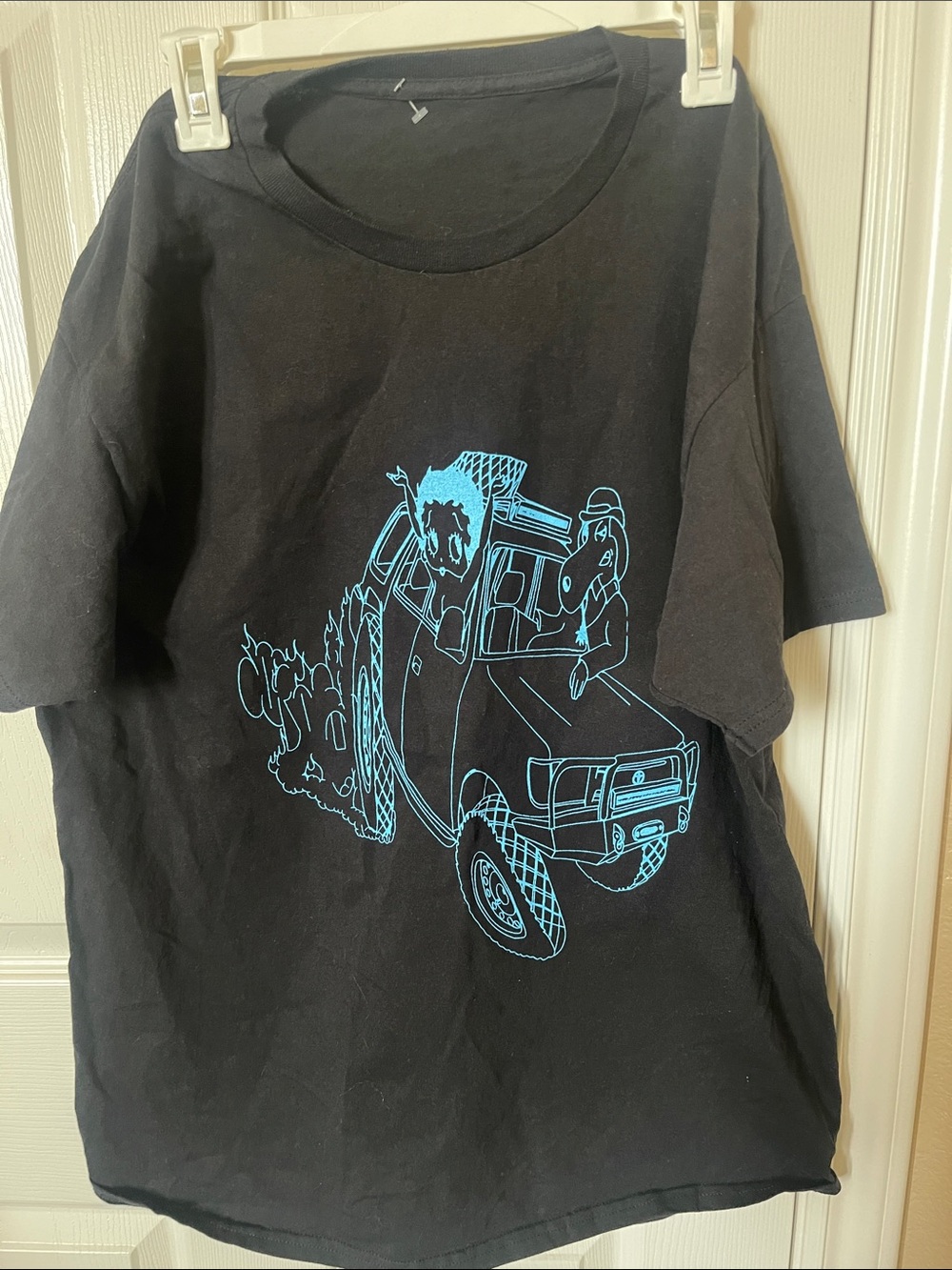 Source Unknown Black Tee with Bright Blue Vehicle Graphic